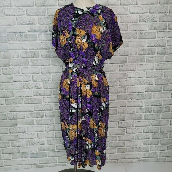 Vintage 80s Pellini Petites Pleated‎ Midi Dress - Picture 1 of 9